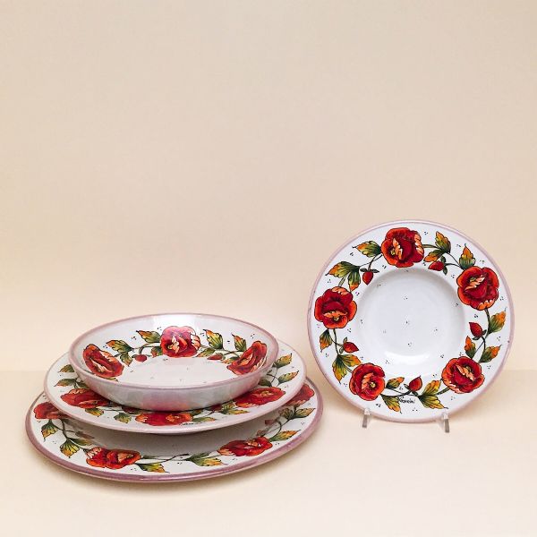 DINNERWARE SET; DESIGN: PAPAVERO FONDO BIANCO (POPPIES)